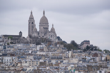 Paris, France, Europe: aerial view from the top of the Eiffel Tower with Montmartre hill, the...