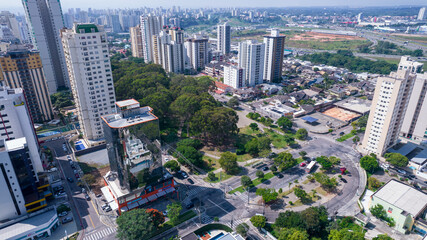 Aerial view of Sao Jose dos Campos, Sao Paulo, Brazil. Ulysses Guimaraes Square. With residential buildings in the background