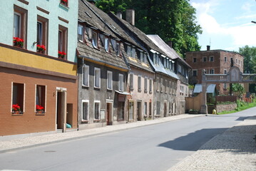 Fototapeta buildings of the small town of Wambierzyce in Poland, summer, sun, church obraz