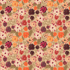 Fototapeta na wymiar Lovely floral seamless ornament in vintage style, vector. Blooming texture for fabric, wallpaper, surface decoration and so much more