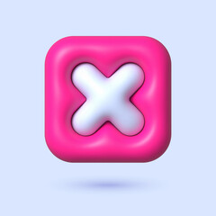 Obraz premium Cross 3d in cartoon style. 3d red illustration on pink backdrop. 3d render realistic vector icon