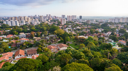 Sao Jose dos Campos, Sao Paulo, Brazil - 04, 2022: Aerial view of Parque Vicentina Aranha, Sacred Heart of Jesus Chapel, former sanatorium transformed into municipal park - obrazy, fototapety, plakaty