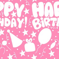 Seamless birthday pattern with balloons on pink background 