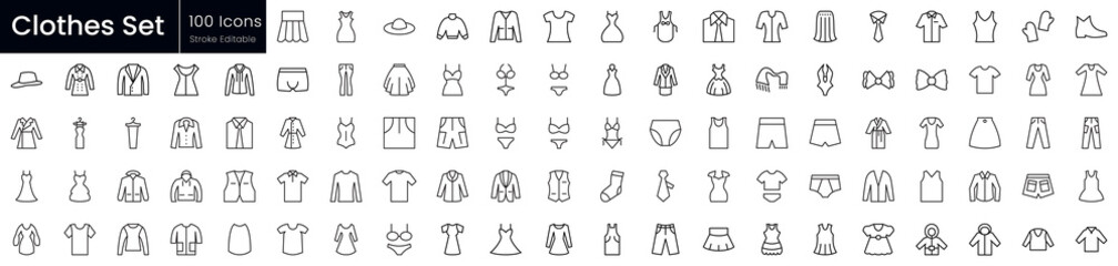 Fototapeta Set of outline clothes icons. Editable stroke thin line icons bundle. Vector illustration obraz