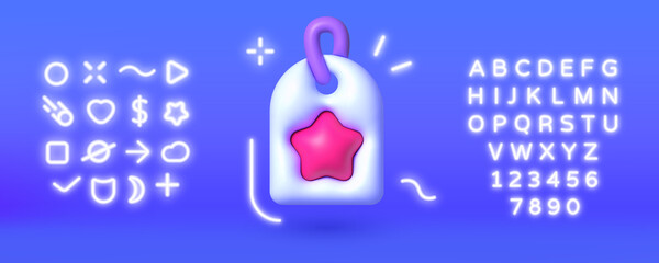 Price tag neon, great design for any purposes. Sale coupon price tag icon. 3d vector illustration