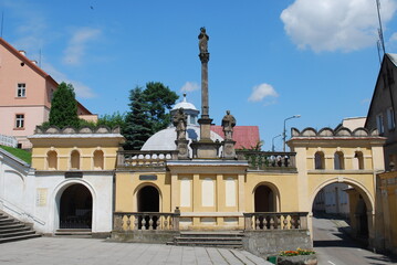 buildings of the small town of Wambierzyce in Poland, summer, sun, church - obrazy, fototapety, plakaty