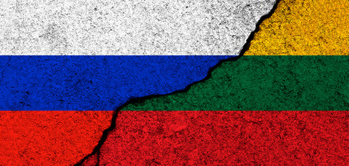 Russia and Lithuania flags background. Diplomacy and political, conflict and competition, partnership and cooperation concept photo