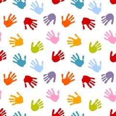 Fototapeta na wymiar Kids seamless hands print pattern for fabrics and packaging and gifts and cards and linens and wrapping paper