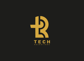 Initial Letter T and R Logo. Gold Geometric Shape TR Letter Isolated on Black Background. Usable for Business , Technology and Branding Logos. Flat Vector Design Template Element