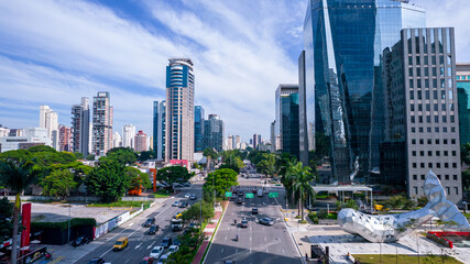 Aerial view of Avenida Brigadeiro Faria Lima, Itaim Bibi. Iconic commercial buildings in the...