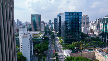 Aerial view of Avenida Brigadeiro Faria Lima, Itaim Bibi. Iconic commercial buildings in the...