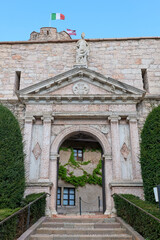 One of the entrances to Buonconsiglio Castle yard in Trento, Italy