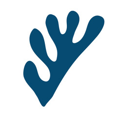 Abstract botanical shape leaves algae, bizarre dark blue. Vector illustration flat hand-drawn style