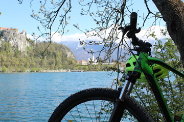 Bike at the Lake Bled in Slovenia - green bike in nature - biking with a view