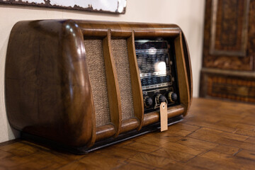 Model of an Ancient Vintage Wooden Radio on a Table