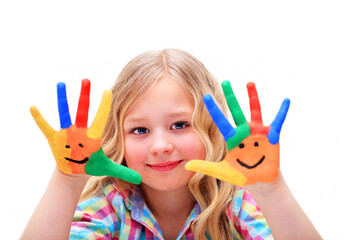 child with painted hands
