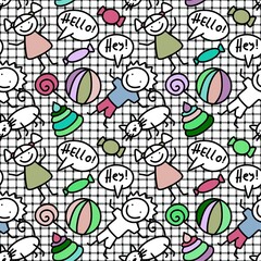 Cartoon seamless kids comic pattern for fabrics and textiles and packaging and gifts and wrapping paper