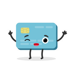 Bank credit card cute character in cartoon style.