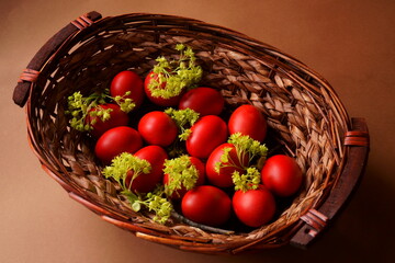 Easter background with red eggs	