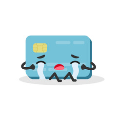 Bank plastic credit card cry character in cartoon style
