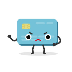 Bank plastic credit card angry character in cartoon style.