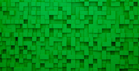 Abstract 3d square pixels template green colors. The concept of games background. Abstract square pixels template. 3d rendering illustration.  
