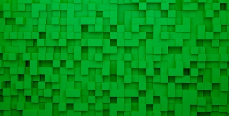 Fotobehang Abstract 3d square pixels template green colors. The concept of games background. Abstract square pixels template. 3d rendering illustration.   © Игорь Жуков