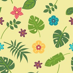 Summer tropical and exotic leaves and flowers