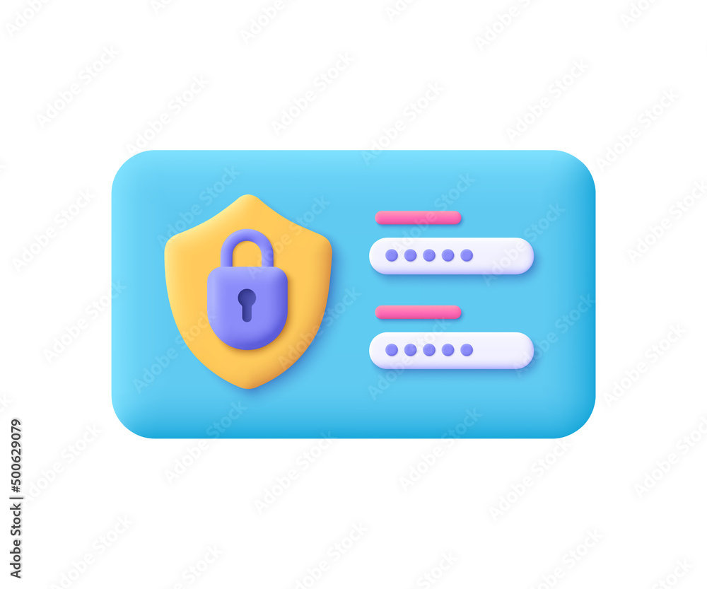 Poster login form page with lock and password. safety verification, user authorization, web security concep