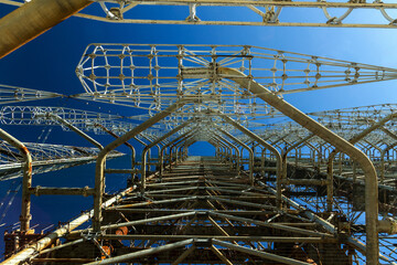 Phased array of the over-the-horizon radar station Duga 2 in the village of Chernobyl 2. Ukraine