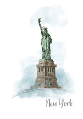statue of liberty New York drawing sketch poster leaflet paint