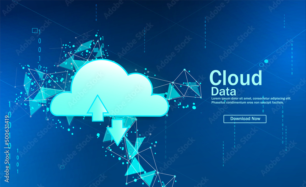 Poster the concept of cloud computing. secure data exchange on a laptop. illustration of cloud technologies