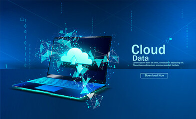 The Concept Of Cloud Computing. Secure data exchange on a laptop. Illustration of cloud technologies. The concept of global cloud computing. The business of web cloud technologies.