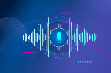 Voice assistant of the modern concept. Sound waves equalizer on your smartphone . The concept of a voice assistant. Microphone voice control technology, voice and sound recognition. Vector