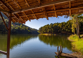 Fototapeta na wymiar Pang Oung national park, lake and forest of pine trees in Mae Hong Son, Thailand