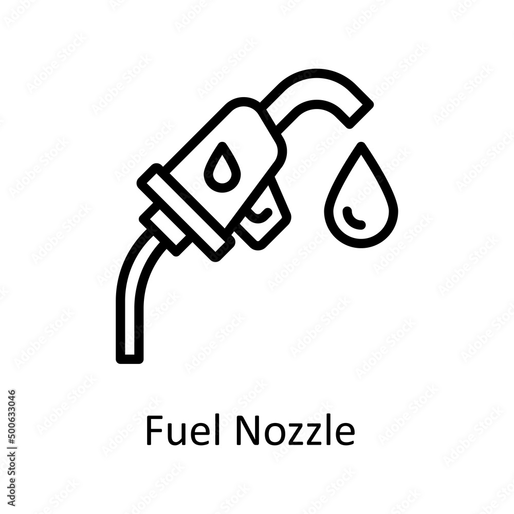 Poster fuel nozzle vector outline icon for web isolated on white background eps 10 file