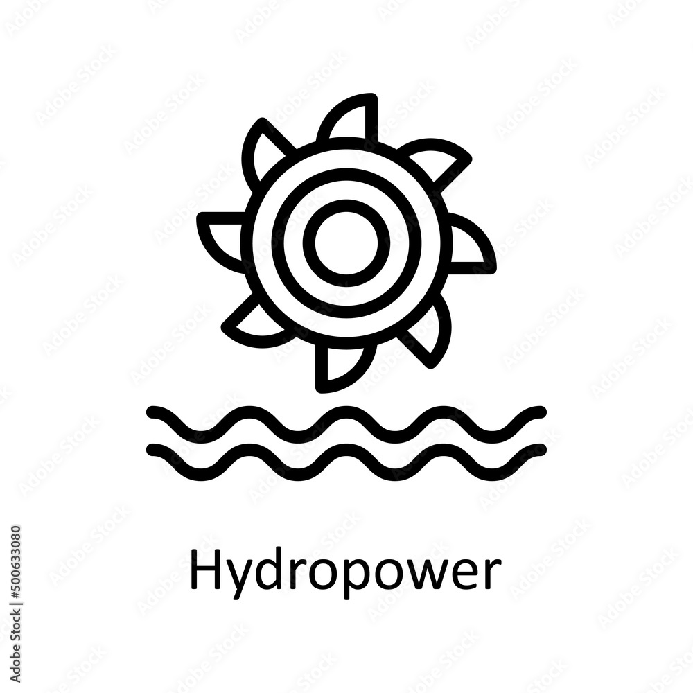 Poster hydropower vector outline icon for web isolated on white background eps 10 file