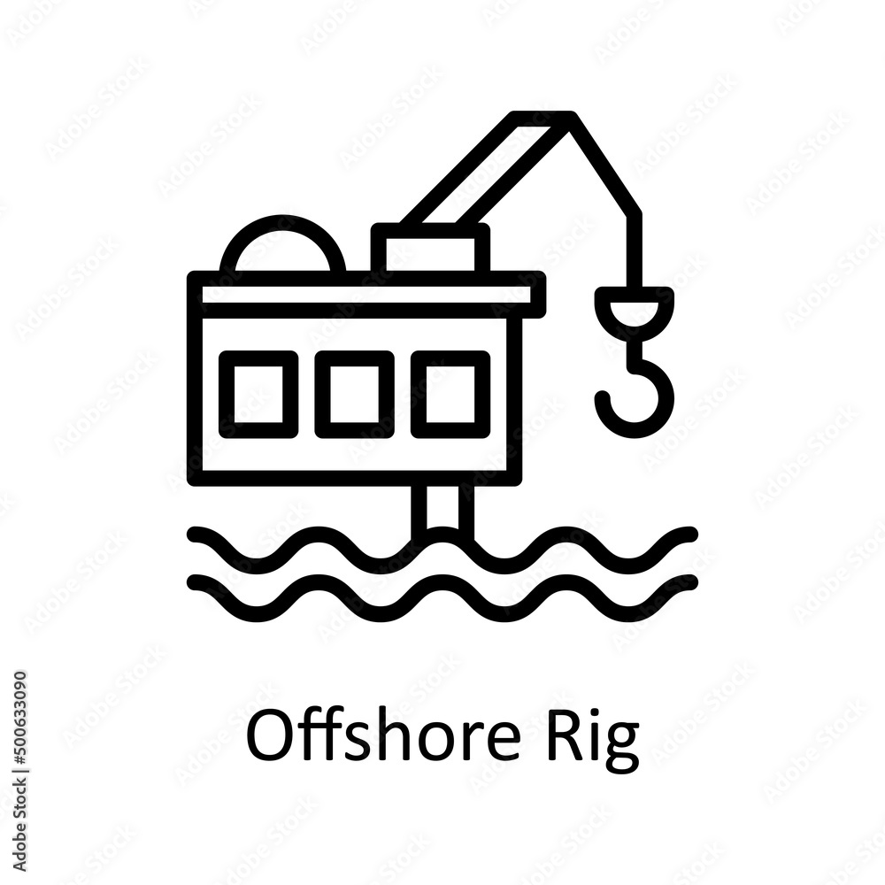 Poster offshore rig vector outline icon for web isolated on white background eps 10 file