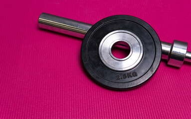 Red sport pancakes green rod equipment metal health training, concept healthy lifestyle dumbbell mat for healthy for space vintage, lifting interior. Nobody club black,