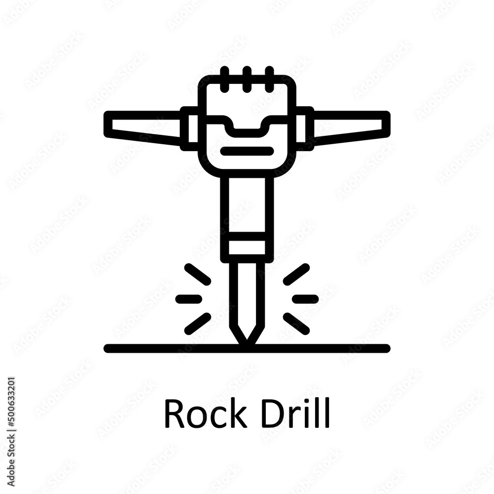 Poster rock drill vector outline icon for web isolated on white background eps 10 file
