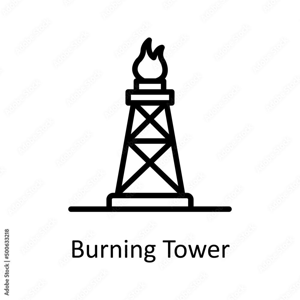 Poster burning tower vector outline icon for web isolated on white background eps 10 file