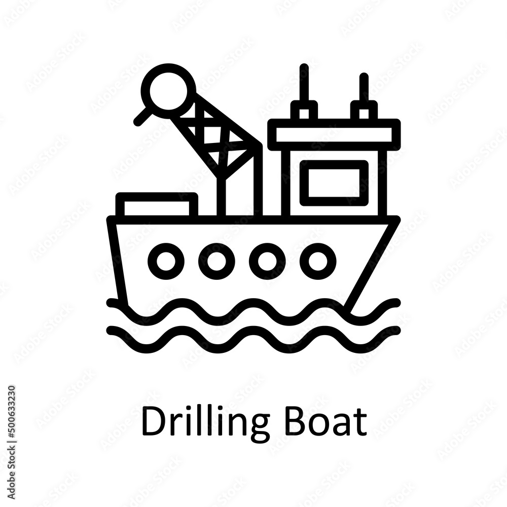 Poster drilling boat vector outline icon for web isolated on white background eps 10 file