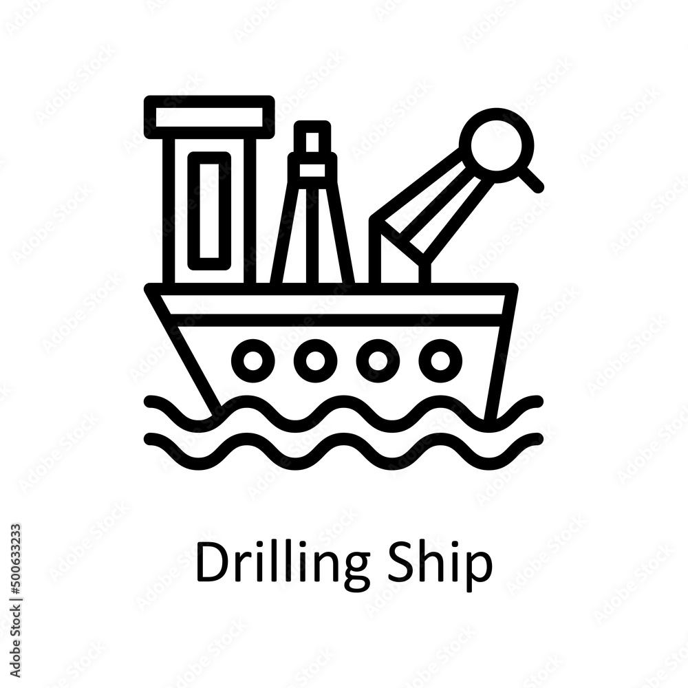 Poster drilling ship vector outline icon for web isolated on white background eps 10 file