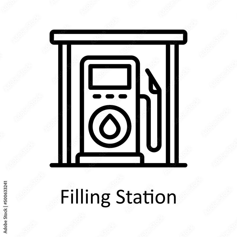 Aufkleber filling station vector outline icon for web isolated on white background eps 10 file