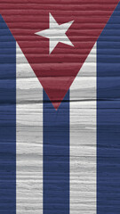 Fragment of Cuban flag on a dry wooden surface. Mobile phone wallpaper. Vertical background made of old wood. Symbol of Cuba. Solar lighting with hard shadows. Dark saturated colors