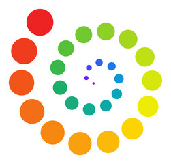 Spectral colored dotted spiral. Spiral is made from colored circles. Spectral gradient is used.