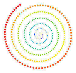 Spectral gradient dotted spiral. Spiral designed with colored circles. Spectral gradient is used.