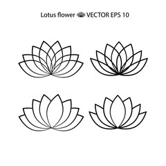 Obraz premium Lotus flower outline logo vector EPS 10, isolated on a white background. Water lily simple geometric shape, design element for zero waste, ecology, cosmetic or vegan concept.