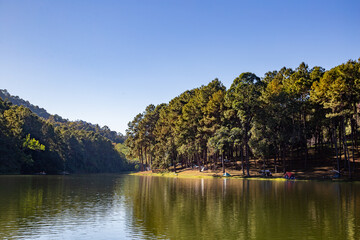 Fototapeta premium Pang Oung national park, lake and forest of pine trees in Mae Hong Son, Thailand