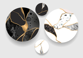 Fototapety  Design plates in kintsugi style. Broken porchelain glued with gold